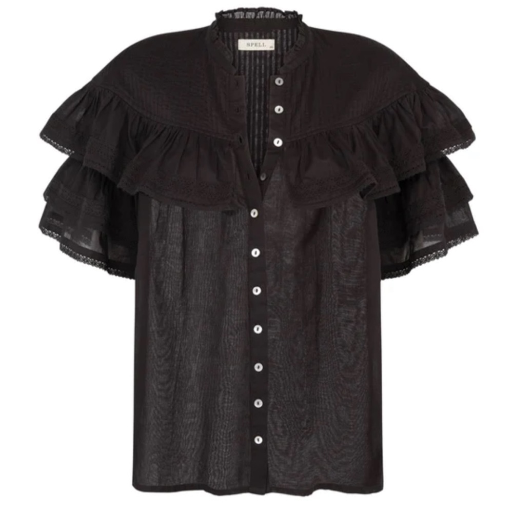 NWT Spell Dove Lace 💯Organic Cotton Blouse in Midnight size medium - Picture 13 of 14
